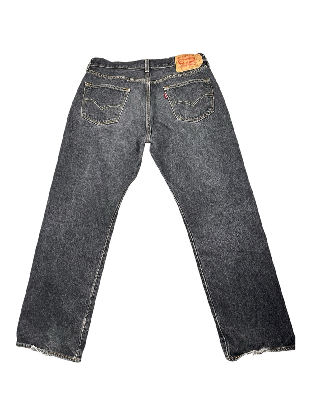 Levis 501 Distressed Men’s Jeans 36x32 Black Button Fly Straight Leg Grunge - Picture 3 of 9